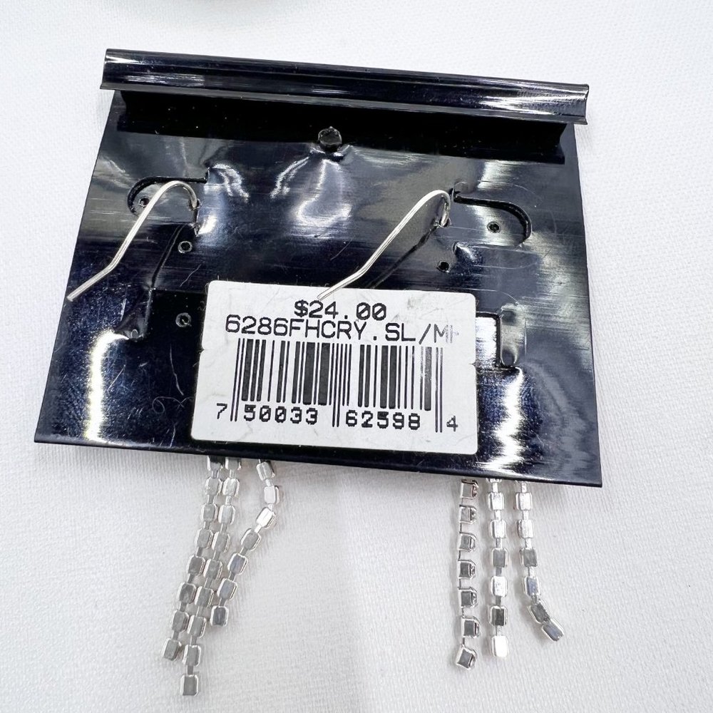 NWT - Indeed - Clear Rhinestone 3 Strand Dangle Silver Tone Fishhook Earrings - Picture 8 of 9